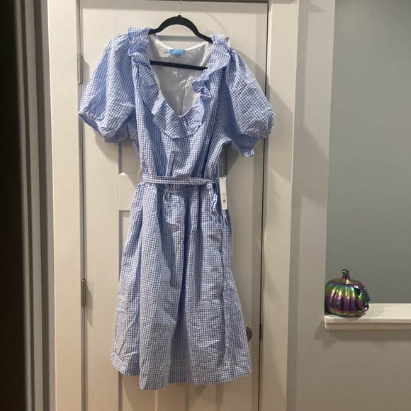 Draper James Rsvp Puff Sleeve Blue White Gingham Midi Dress Size 1x NWT - Picture 1 of 9